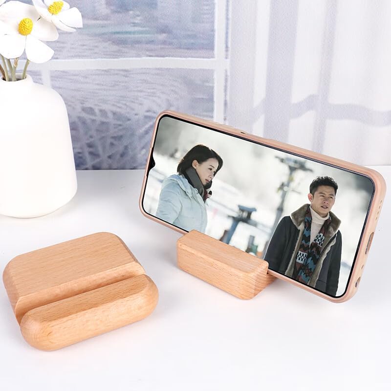 MOORCHOCO Beech Wood Phone Stan, Desktop Mobile Holder Cell Phone Stand for Desk - Portable Wood Phone Holder for Bed Compatible with iPhone 16 Pro Max iPad Smartphone, Wooden Office Aesthetic Desk Accessories - Image 5